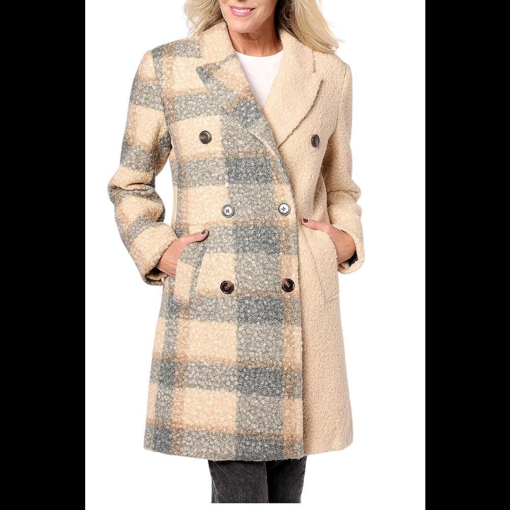 Thread Collective Women's Plaid Blocked Faux Wool Peacoat Camel - Regular